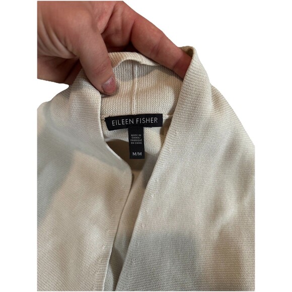 Eileen Fisher Cardigan Knit Open Front Silk Cotton Oatmeal Beige Sleeveless - Picture 7 of 9